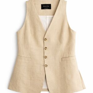 Massimo Dutti Beige Linen Blend Button Vest Size S